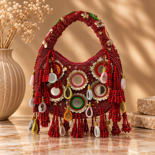 Handcrafted beaded mirror - mirror, bag